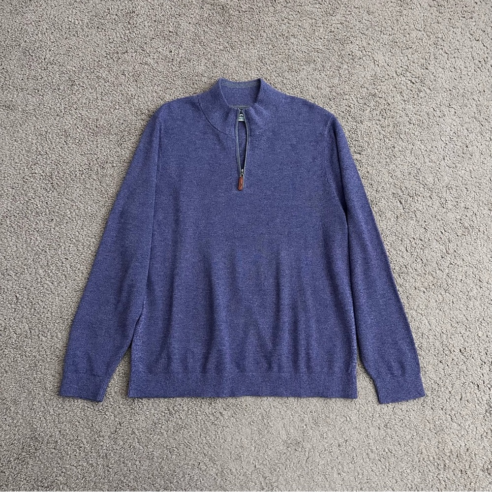 Tommy Bahama IslandZone Blue Purple Quarter Zip Knit Sweater Mens L
